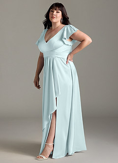 Azazie Omari Robes de demoiselle d'honneur Robe Trapèze en Satin extensible Verre De Mer image11