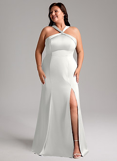 Azazie Rue Vestidos de damas de honor Vestido de Blanco de Satén Elástico de Corte Sirena con Plisado image10