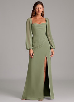 Azazie Brixley Bridesmaid Dresses Pistachio Mermaid Long Sleeve Chiffon Dress image1
