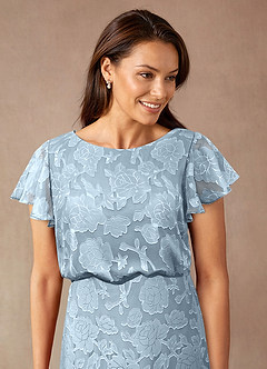 Azazie Lehi Abiti per la Madre della Sposa Abito A-Line in Burnout Floreale Scollo a barca Azzurro image6