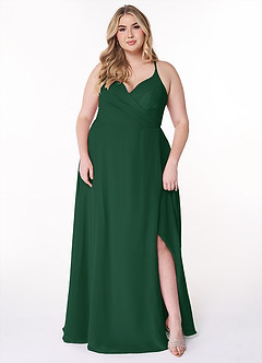 Azazie Davis Vestidos de damas de honor Vestido de Verde Oscuro de Gasa de Corte en A con Cuello en V image7