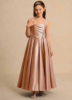 Azazie Mochi Girl vestidos de niña de las flores Vestido de Champán Rosado de Satin Mate de Princesa con Plisado image5