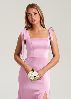 Azazie Frostine Bridesmaid Dresses Candy Pink A-Line Bow Stretch Satin Dress image8