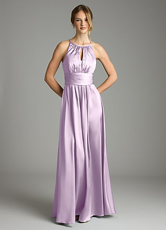 Azazie Bonnie Bridesmaid Dresses Frosted Lilac A-Line Pleated Stretch Satin Dress image3
