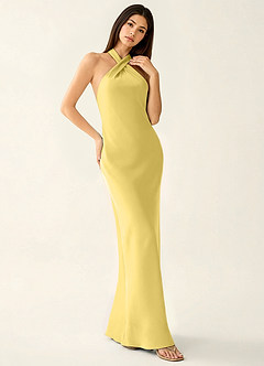 Manllanda Pastel Yellow Bows Satin Prom Dress image3