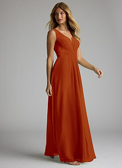 Azazie Gina Bridesmaid Dresses Paprika A-Line V-Neck Pleated Chiffon Dress image4