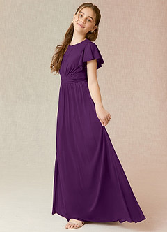 Azazie Mosley Junior Grape A-Line Ruched Mesh Dress image3
