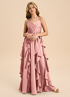 Azazie Peyton Junior Robe Trapèze en Satin extensible Plissée Rosette image4