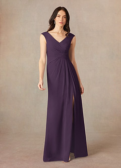 Azazie Sally Mother of the Bride Dresses Plum A-Line V-Neck Pleated Chiffon Dress image1