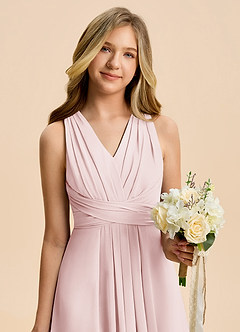 Azazie Kirsten Junior Linia A Pofałdowany Szyfon Długość podłogi Młodsza druhna Sukienka image6