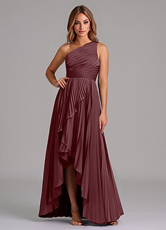 Azazie Lyrica Robes de demoiselle d'honneur Robe Trapèze en Satin extensible Une épaule Sangria image1