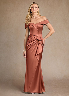 Azazie Laredo Vestidos para mãe da noiva Vestido Argila de Cetim elástico de sereia com Fora do ombro image3