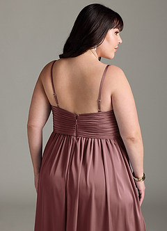 Azazie Alia Bridesmaid Dresses Vintage Mauve A-Line Pleated Stretch Satin Dress image15