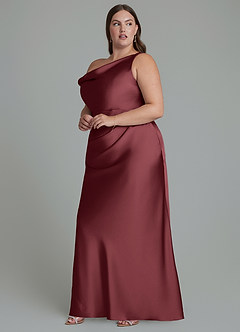 Azazie Emerson Bridesmaid Dresses Merlot Mermaid Off the Shoulder Stretch Satin Dress image10