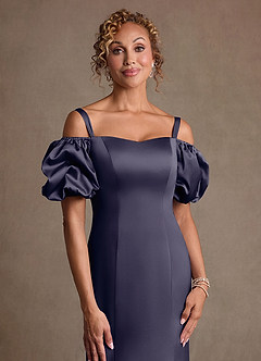 Azazie Redding Suknie dla Matki Panny Młodej Osłona Marszczony Satyna elastyczna Długość podłogi Sukienka image5