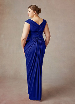 Azazie Lisolette Mother of the Bride Dresses Royal Blue Sheath Pleated Mesh Dress image12