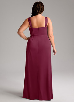 Azazie Denice Bridesmaid Dresses Mulberry Sheath Pleated Stretch Satin Dress image11
