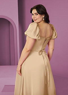 Barbie ♥ Azazie Bridesmaid Dresses Champagne A-Line Ruched Stretch Satin Dress image8