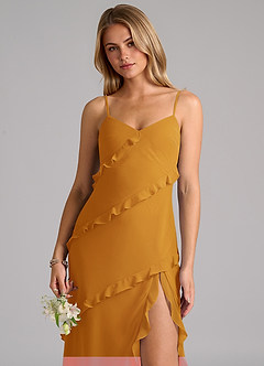 Azazie Nancie Brautjungfernkleider Meerjungfrau-Linie Gestreift Chiffon Kleid Butterscotch image7