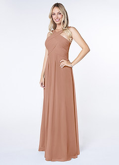Azazie Kaleigh Bridesmaid Dresses Champagne Rose A-Line Pleated Chiffon Dress image3