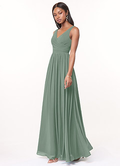 Azazie Keyla Bridesmaid Dresses Silver Sage A-Line V-Neck Pleated Chiffon Dress image5