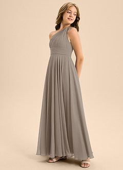 Azazie Charlize Junior Taupe A-Line Pleated Chiffon Dress image4