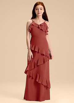 Azazie Evara Junior Terracotta A-Line Chiffon Dress image3