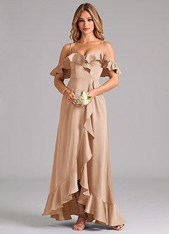 Azazie Lyra Robes de demoiselle d'honneur Robe Trapèze Convertible en Satin extensible Épaule décolletée Rose Perle image5