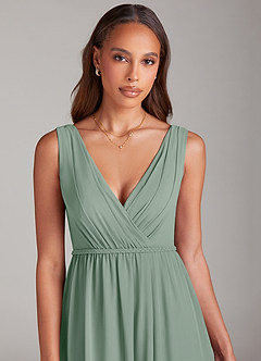Azazie Tanicia Bridesmaid Dresses Silver Sage A-Line Pleated Chiffon Dress image5