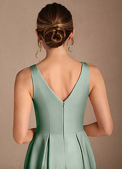 Azazie Fulton Mother of the Bride Dresses Agave A-Line Pleated Stretch Satin Dress image6