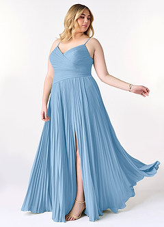 Azazie Vini Jurken voor bruidsmeisjes Jurk van Chiffon met A-Lijn V-hals geplooid Poederblauw image10