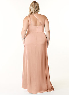 Azazie Maron Bridesmaid Dresses Rose Gold A-Line One Shoulder Stretch Satin Dress image8
