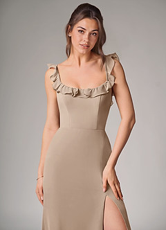 Azazie Callie Bridesmaid Dresses Taupe Mermaid Side Slit Chiffon Convertible Dress image5