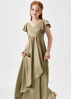 Azazie Omari Junior Moss Green A-Line Pleated Stretch Satin Dress image6