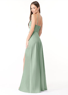 Azazie Halsey Final Sale Agave A-Line Side Slit Stretch Satin Dress image5