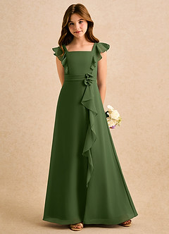 Azazie Soso Girls Formal Flower Girl Dresses Olive A-Line Pleated Chiffon Dress image5