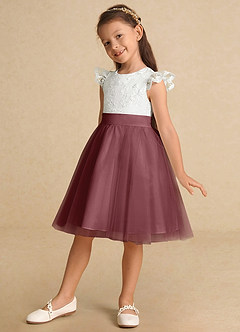 Azazie Vetty Flower Girl Dresses Ivory Desert Rose A-Line Lace Tulle Dress image3