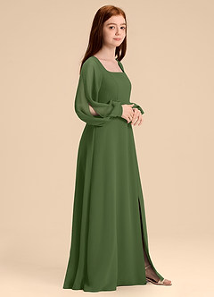 Azazie Bondi Junior Olive A-Line Blouson Chiffon Dress image1