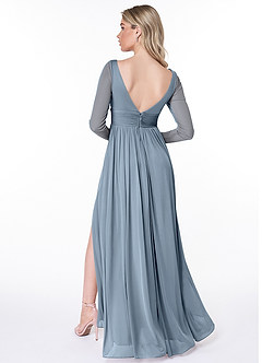 Azazie Bexley Bridesmaid Dresses A-Line Long Sleeve Mesh Floor-Length Dress image2