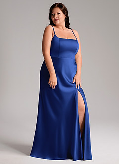 Azazie Lidia Vestidos de damas de honor Vestido de Azul Real de Satén Elástico de Corte Sirena con Corte Lateral image12