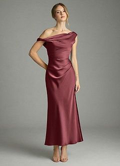 Azazie Emerson Abiti da Damigella Abito Sirena in Raso Elasticizzato a Spalla Scoperta Merlot image1