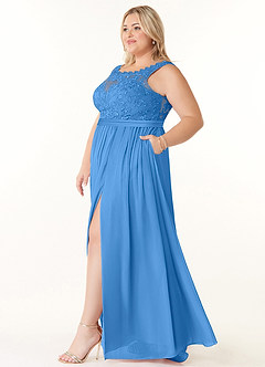 Azazie Elly Bridesmaid Dresses Blue Jay A-Line Lace Scoop Neck Chiffon Dress image9