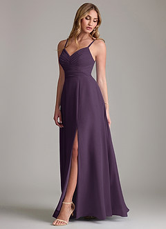 Azazie Terese Vestidos de damas de honor Vestido de Ciruela de Gasa de Corte en A con Plisado image4