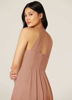 Azazie Sarah Bridesmaid Dresses Champagne Rose Empire Pleated Chiffon Dress image7