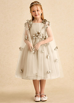 Azazie Staria Robe Demoiselle D'honneur Fillette Robe Princesse en Tulle Rayé Champagne image3