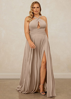 Christian Siriano Bridal for Azazie 1009 Final Sale Taupe A-Line Pleated Chiffon Dress image9