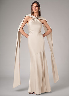 Azazie Kinsley Brautjungfernkleider Meerjungfrau-Linie Seitliche Cut-Outs Stretch-Satin Kleid Alabaster Weiß image1