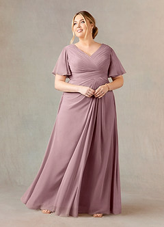 Azazie Morning Glory Kleider für die Brautmutter A-Linie V-Hals Gerüscht Chiffon Kleid Altrosa image5