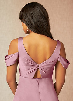 Azazie Rhea vestidos de dama de honor de maternidad Vestido de Corte En A Off The Shoulder Plisado Hasta el suelo Satén Elástico image7