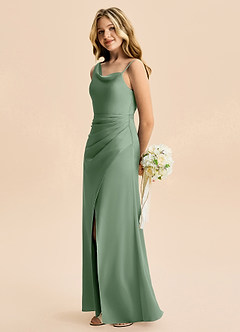 Azazie Abby Junior Robe Trapèze en Satin extensible Plissée Matcha image3